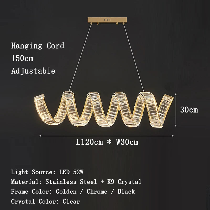 Valéria Spiral Crystal Gold LED Linear Chandelier