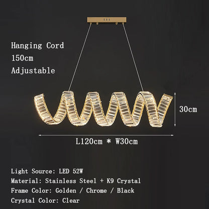 Valéria Spiral Crystal Gold LED Linear Chandelier