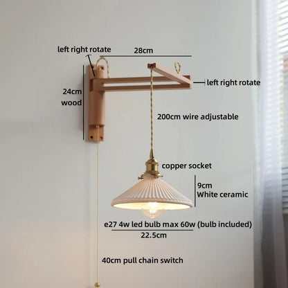 Élise Ceramic Wood Wall Lamp for Bedside & Bathroom