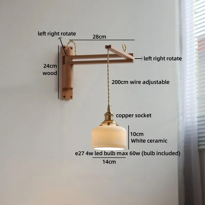 Élise Ceramic Wood Wall Lamp for Bedside & Bathroom
