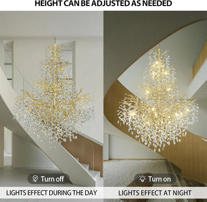 Crystal Tree Branch Pendant Chandelier for Loft and Staircase
