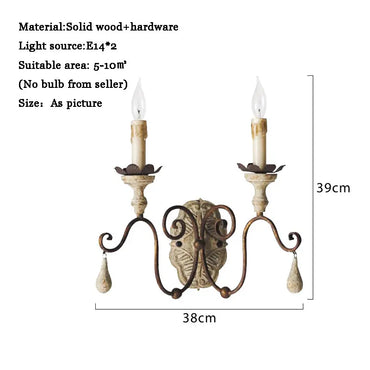 Sophie French Rural Wood Carved Wall Lamp E14 Vintage Sconce Light