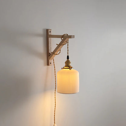 Élodie Nordic Ceramic Wood LED Wall Lamp E27 Plug