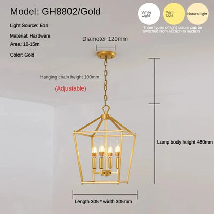 Vintage Gold Iron Cage Pendant Light for Dining Room and Living Spaces