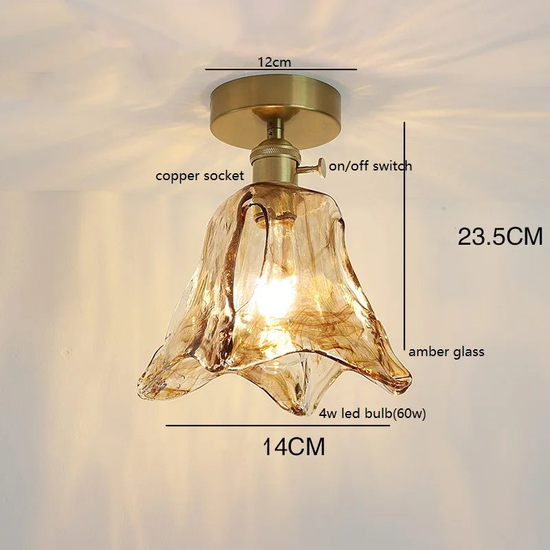 Éloise Amber Glass Copper Ceiling Light