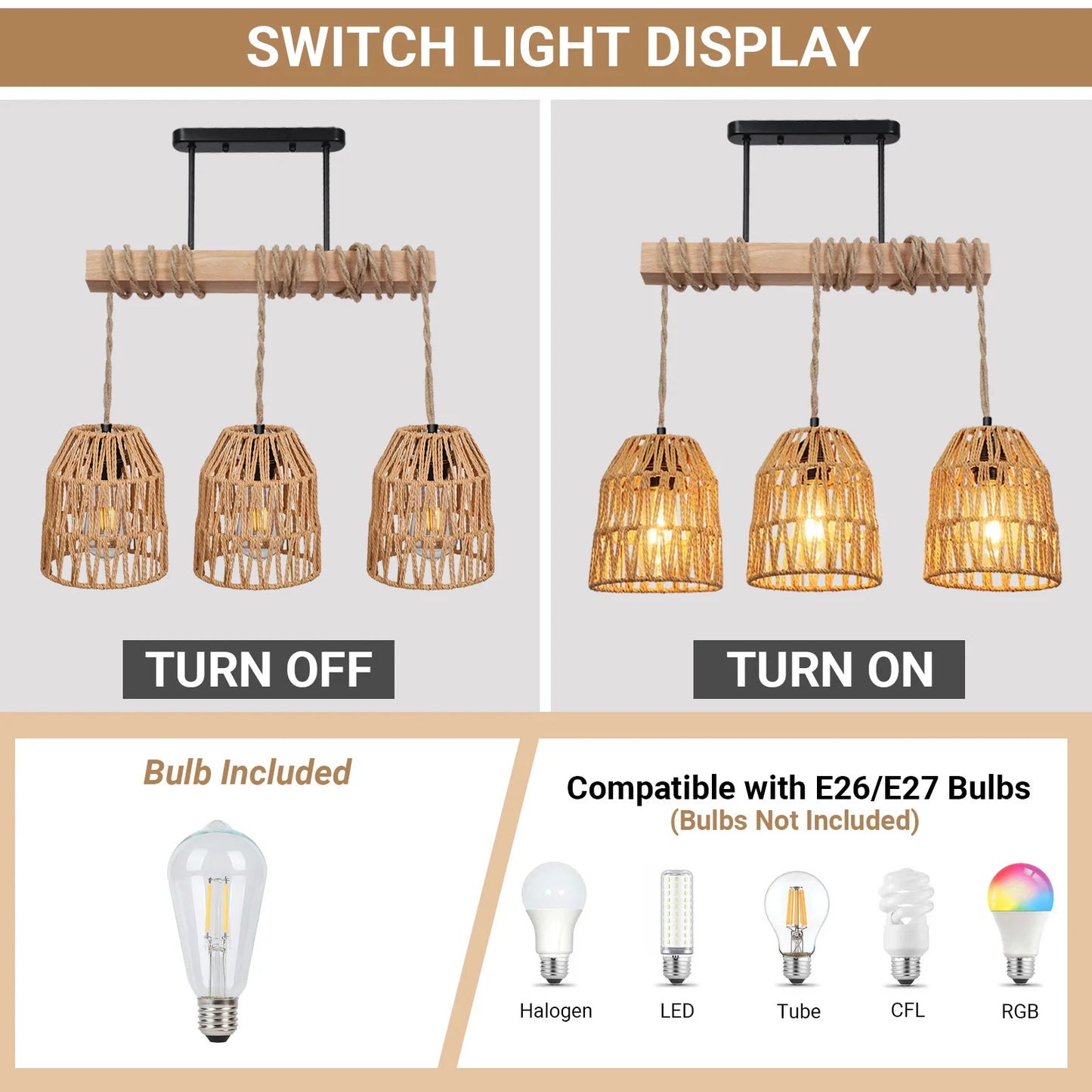 Élise Boho Rattan Ceiling Chandelier E27 Handwoven Flush Mount Light