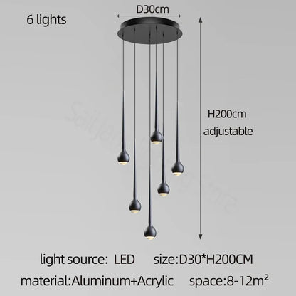 Amélie Modern Water Drop Staircase Crystal Pendant Lamp Luxury Bar Restaurant