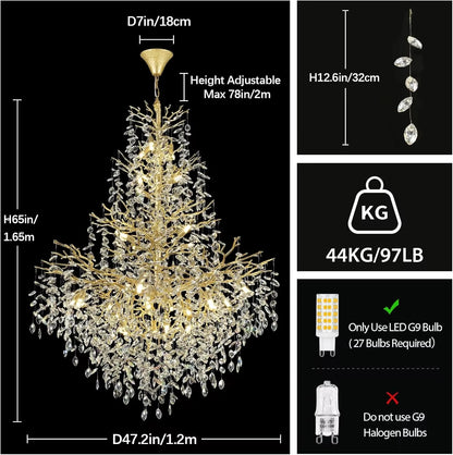 Crystal Tree Branch Pendant Chandelier for Loft and Staircase
