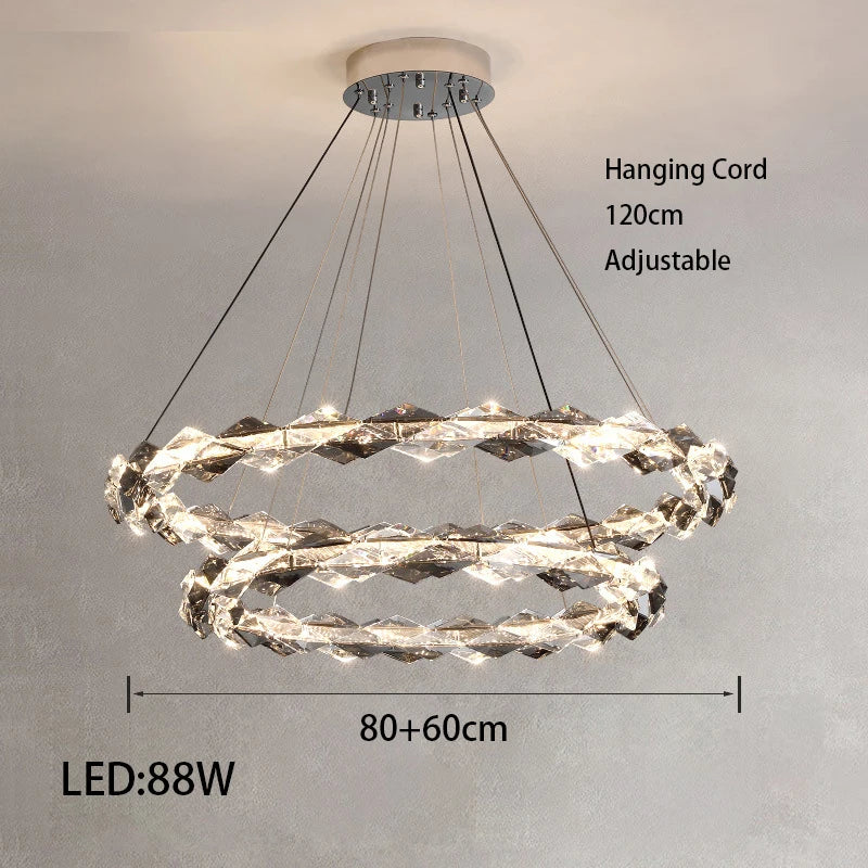 Élodie 2025 Modern Ring Crystal LED Dimmable Ceiling Chandelier Silver Decor Light