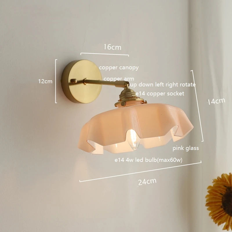 Élise Pink Glass Copper Wall Light