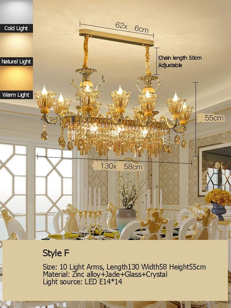 Sophie Long Crystal Stained Glass Dining Chandelier Light