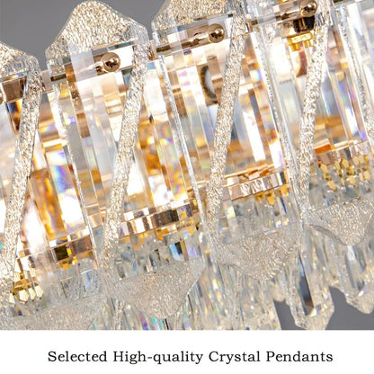 Camille French Luxury Long Crystal Chandelier, Gold LED, Grand Lobby Light