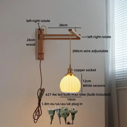 Élise Ceramic Wood Wall Lamp for Bedside & Bathroom