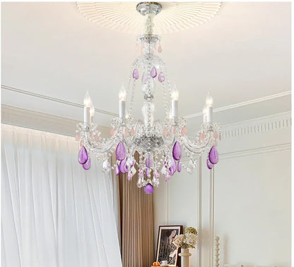 Modern Clear Purple Crystal Chandelier Lustre Crystal Chandelier Decora Candle 6arms Lustres De Cristal Chandelier AC Guaranteed