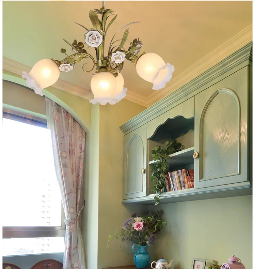 Amélie Floral Ceramic Glass Pendant Light