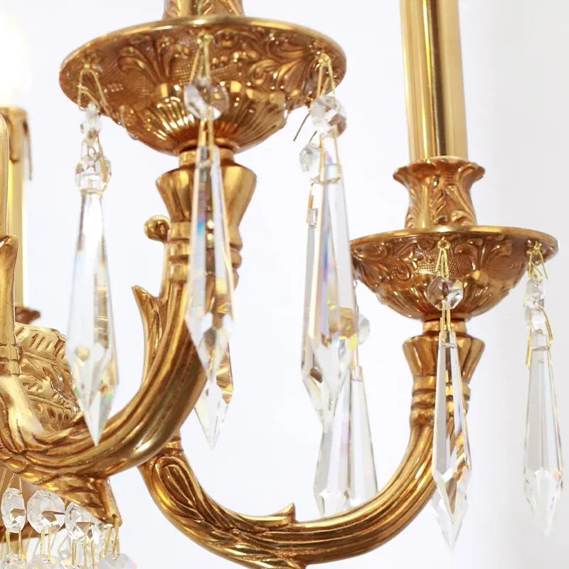 European Copper Crystal Chandelier 10-Light Pendant