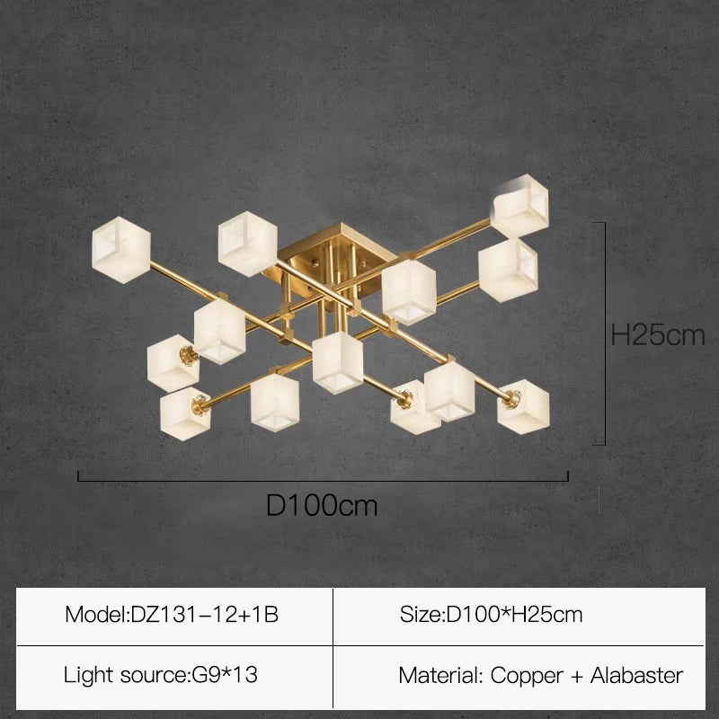 Sophie Postmodern Marble Brass Square Ceiling Lamp Luxury Living Light