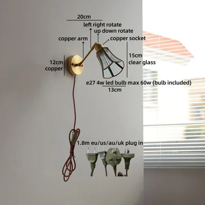 Élise Vintage Gold Glass Copper LED Wall Lamp Brass Arm