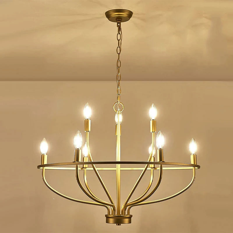 Vintage Round Iron Candle Chandelier for Living and Dining Room