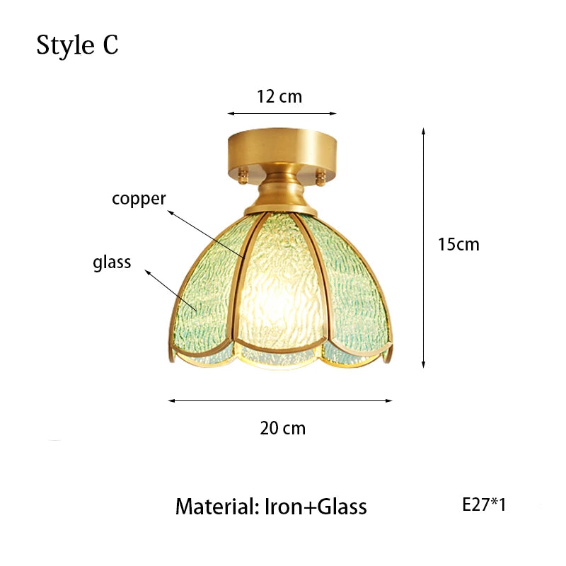 Adèle Classical Glass Ceiling Lamp Copper Frame Retro