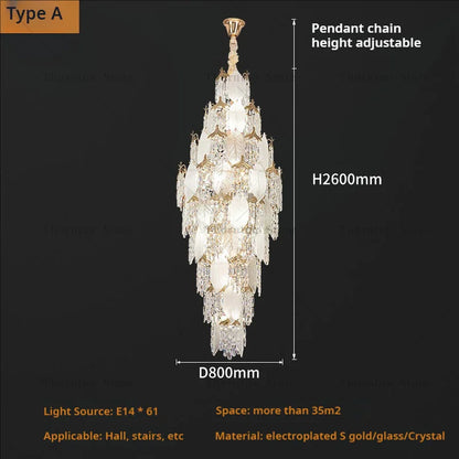 Leaf Style Crystal Chandelier for Duplex Villa and Staircase