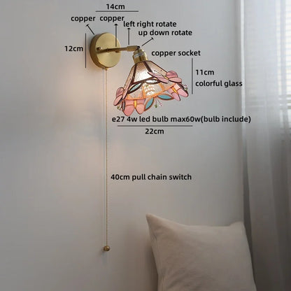 Amélie Nordic Glass Flower LED Wall Lamp Pink Copper