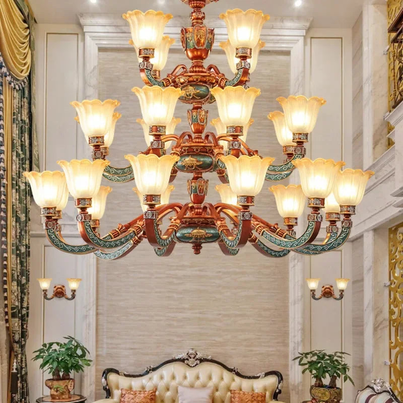 European Luxury Living Room Chandelier American Retro Restaurant  Villa Hotel Western Restaurant Cafe Pendent Lamp