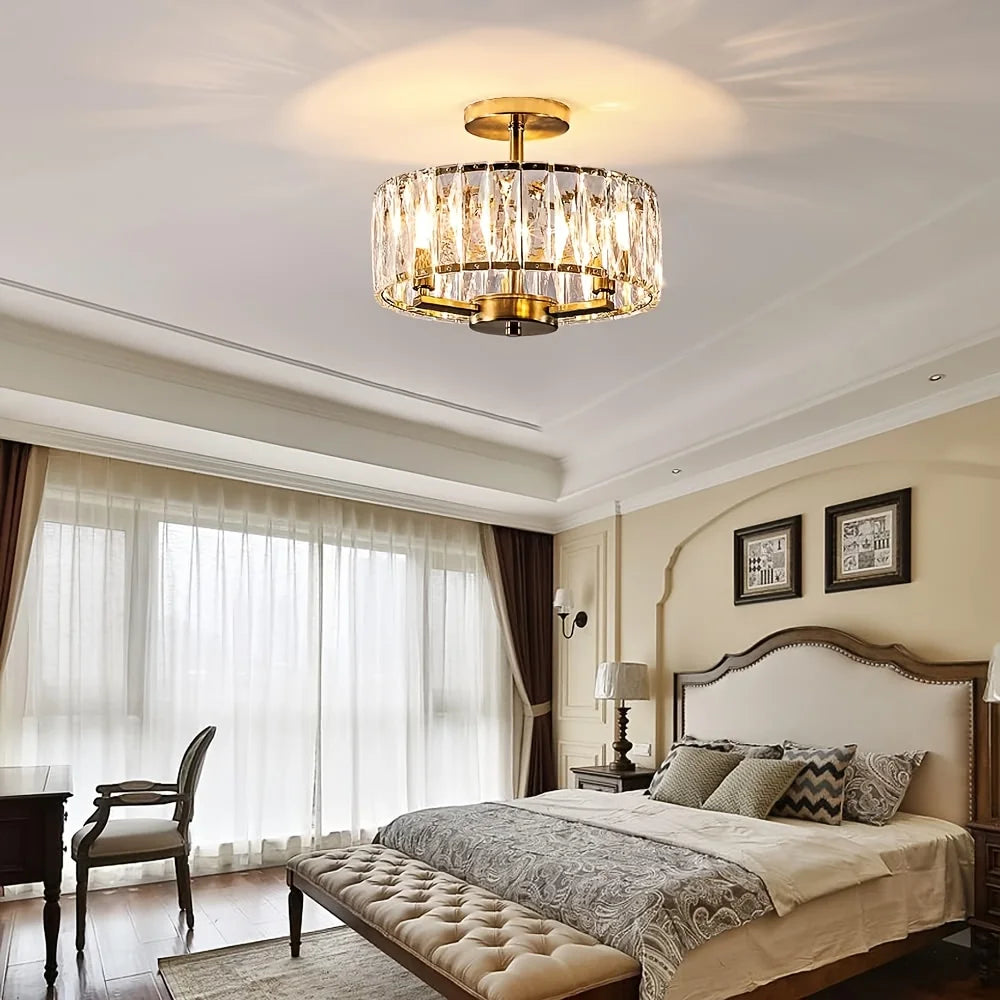 Sophie Round Crystal Semi-Flush Gold Ceiling Light Modern