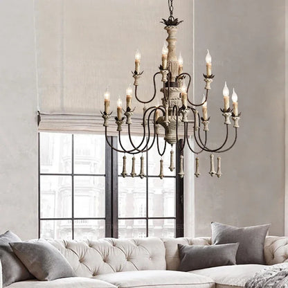 Vintage Wooden Foyer Chandelier for Living Room and Villa Lobby