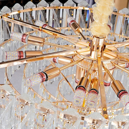 Camille French Luxury Long Crystal Chandelier, Gold LED, Grand Lobby Light