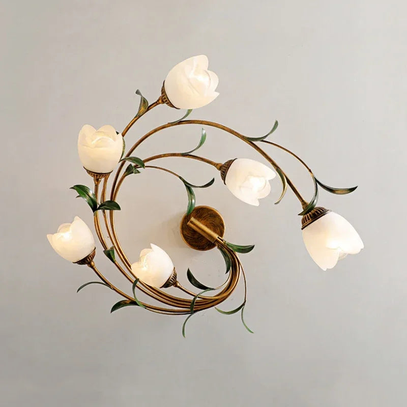 Éliane Nordic Flower Glass Iron Ceiling Light Retro Gold Fixture