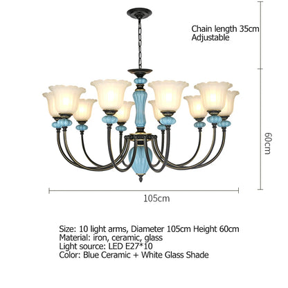 Manon Blue Ceramic Rustic European Chandelier Light