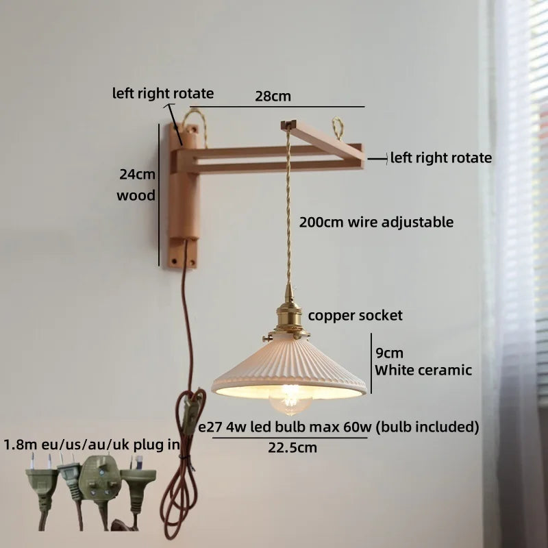 Élise Ceramic Wood Wall Lamp for Bedside & Bathroom