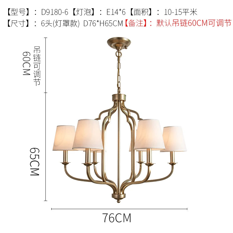 Éloise Retro Iron Fabric Shade Chandelier Ceiling Light