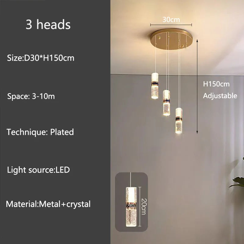 Isabelle Luxury Long Crystal LED Pendant Chandelier
