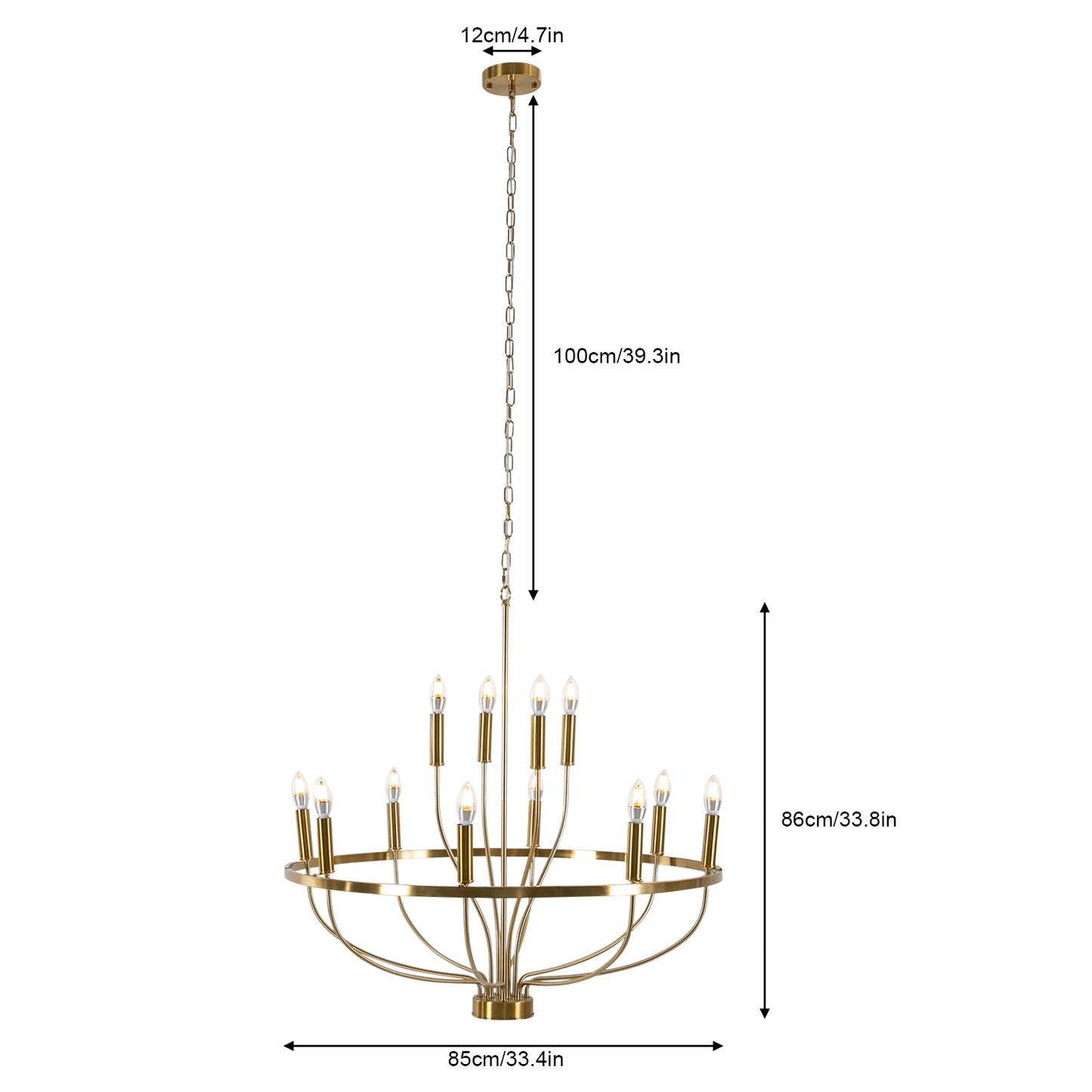 60W Rustic Candle-Style Round Chandelier for Dining Room and Café
