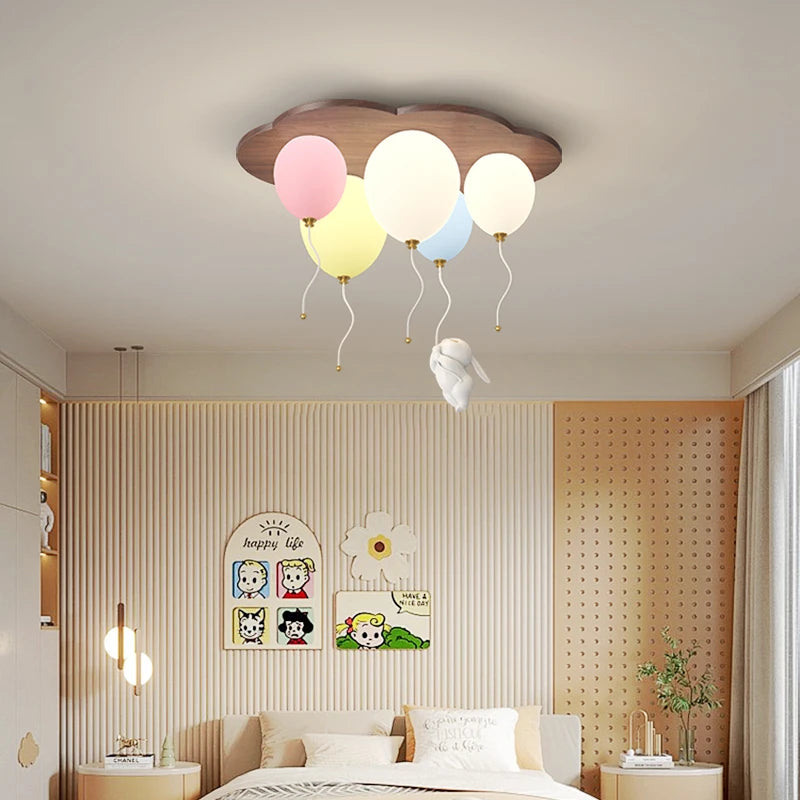 Amélie Cloud Balloon Wooden LED Ceiling Light Kids Room Dimmable
