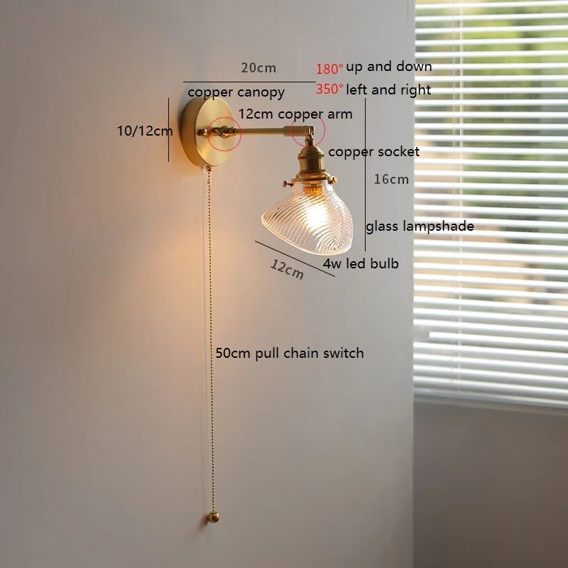 Émilie Rotating Glass Wall Lamp Pull Chain