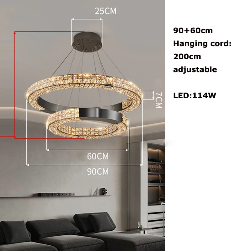 Sophie Scandinavian Crystal Chandelier Black Steel Ceiling Light