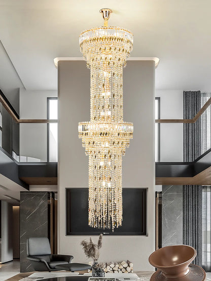 Hollow Spiral Crystal Long Chandelier for Staircase and Living Room