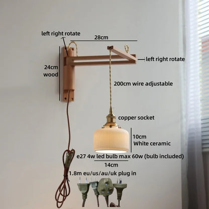 Élise Ceramic Wood Wall Lamp for Bedside & Bathroom