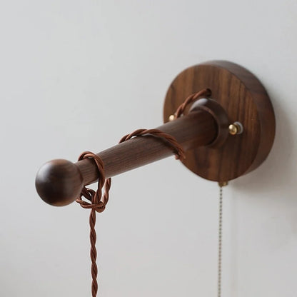 Chloé Ceramic Walnut Wall Lamp with Pull Chain Switch