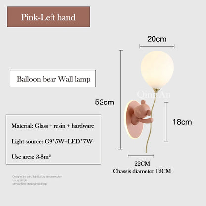 Chloé Balloon Bear LED Wall Lamp Kids Room Princess Style