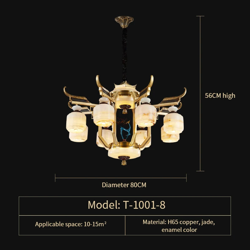 Copper Chandelier with Marble, 20+ Lights, Remote Control