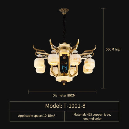 Copper Chandelier with Marble, 20+ Lights, Remote Control