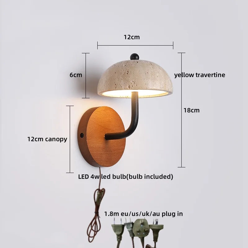 Lucie Travertine Stone Wall Lamp with Wooden Base