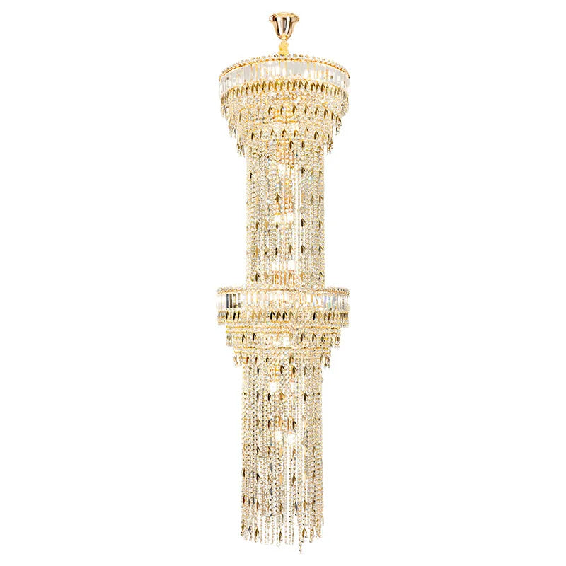 Hollow Spiral Crystal Long Chandelier for Staircase and Living Room