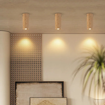 Camille Cylindrical Travertine Stone E27 Ceiling Downlight