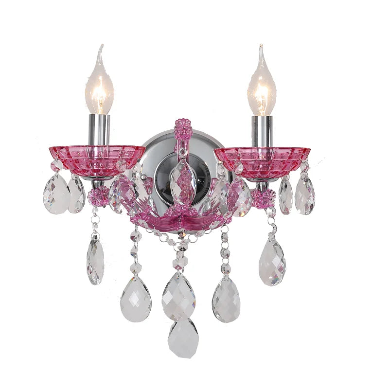 European Children's Room Bedroom Wall Lamps Princess Warm Pink Crystal Fixture Living Room Background Wall LED Lights Lamparas