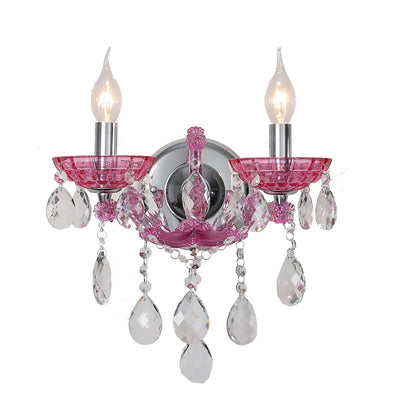 European Children's Room Bedroom Wall Lamps Princess Warm Pink Crystal Fixture Living Room Background Wall LED Lights Lamparas
